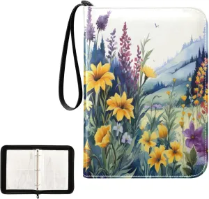 Kigai Colorful Flowers Card Binder 4-Pocket Trading Card Binder Game Card Collection Binder Album Holder with 50 Removable Sleeves Up to 400 Sports Cards