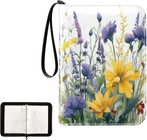 Kigai Colorful Flowers Card Binder 4-Pocket Trading Card Binder Game Card Collection Binder Album Holder with 50 Removable Sleeves Up to 400 Sports Cards