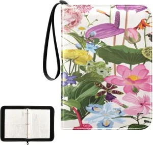 Kigai Colorful Flowers Card Binder 4-Pocket Trading Card Binder Game Card Collection Binder Album Holder with 50 Removable Sleeves Up to 400 Sports Cards