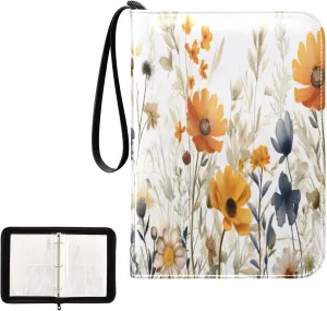 Kigai Colorful Flowers Card Binder 4-Pocket Trading Card Binder Game Card Collection Binder Album Holder with 50 Removable Sleeves Up to 400 Sports Cards