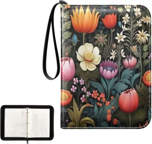 Kigai Colorful Flowers Card Binder 4-Pocket Trading Card Binder Game Card Collection Binder Album Holder with 50 Removable Sleeves Up to 400 Sports Cards