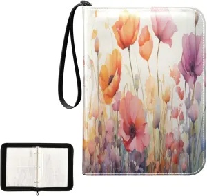Kigai Colorful Flowers Card Binder 4-Pocket Trading Card Binder Game Card Collection Binder Album Holder with 50 Removable Sleeves Up to 400 Sports Cards