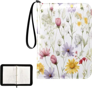 Kigai Colorful Flowers Card Binder 4-Pocket Trading Card Binder Game Card Collection Binder Album Holder with 50 Removable Sleeves Up to 400 Sports Cards