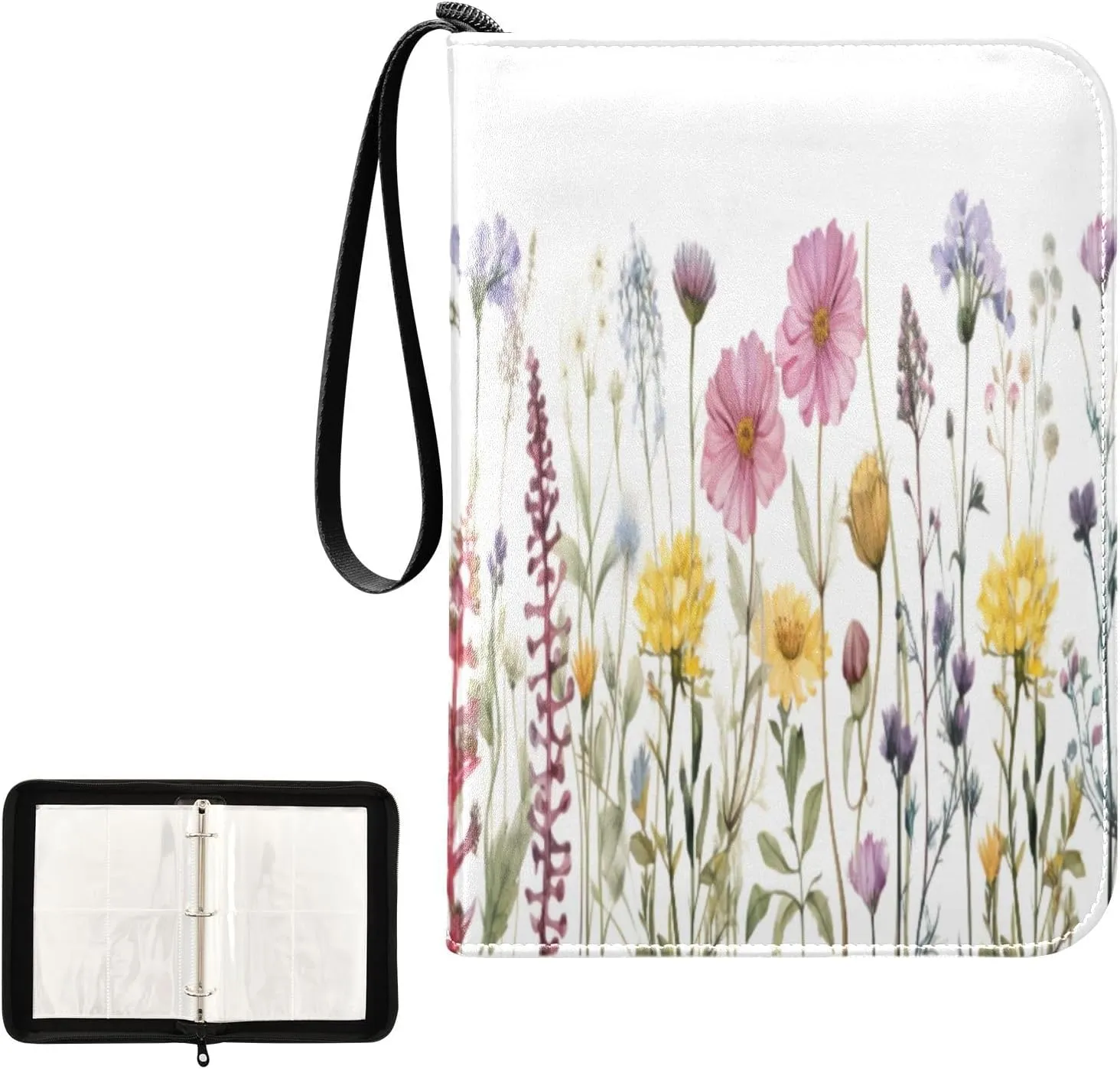 Kigai Colorful Flowers Card Binder 4-Pocket Trading Card Binder Game Card Collection Binder Album Holder with 50 Removable Sleeves Up to 400 Sports Cards