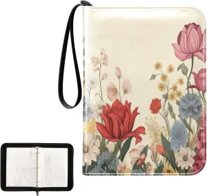 Kigai Colorful Flowers Card Binder 4-Pocket Trading Card Binder Game Card Collection Binder Album Holder with 50 Removable Sleeves Up to 400 Sports Cards