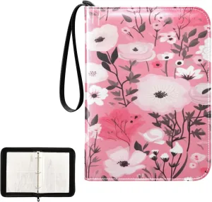 Kigai Colorful Flowers Card Binder 4-Pocket Trading Card Binder Game Card Collection Binder Album Holder with 50 Removable Sleeves Up to 400 Sports Cards