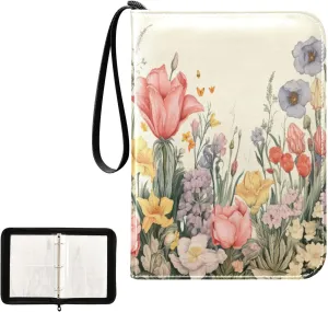Kigai Colorful Flowers Card Binder 4-Pocket Trading Card Binder Game Card Collection Binder Album Holder with 50 Removable Sleeves Up to 400 Sports Cards