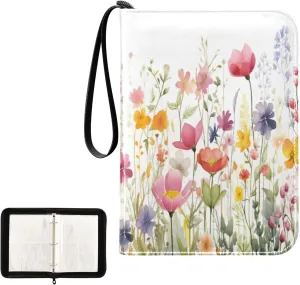 Kigai Colorful Flowers Card Binder 4-Pocket Trading Card Binder Game Card Collection Binder Album Holder with 50 Removable Sleeves Up to 400 Sports Cards