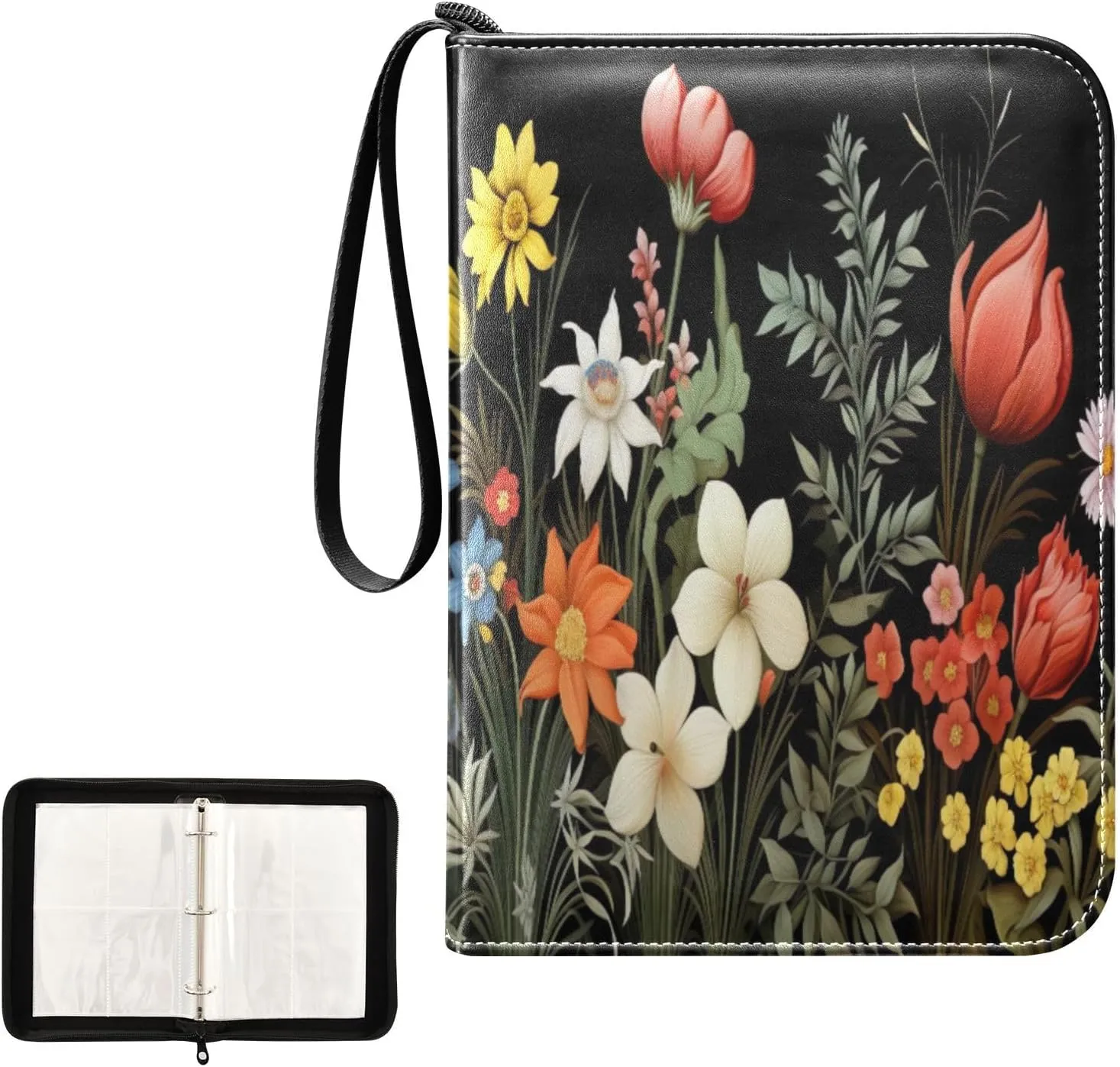 Kigai Colorful Flowers Card Binder 4-Pocket Trading Card Binder Game Card Collection Binder Album Holder with 50 Removable Sleeves Up to 400 Sports Cards