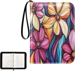 Kigai Colorful Flowers Card Binder 4-Pocket Trading Card Binder Game Card Collection Binder Album Holder with 50 Removable Sleeves Up to 400 Sports Cards