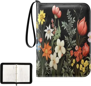 Kigai Colorful Flowers Card Binder 4-Pocket Trading Card Binder Game Card Collection Binder Album Holder with 50 Removable Sleeves Up to 400 Sports Cards
