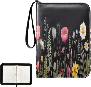 Kigai Colorful Flowers Card Binder 4-Pocket Trading Card Binder Game Card Collection Binder Album Holder with 50 Removable Sleeves Up to 400 Sports Cards