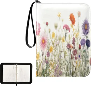 Kigai Colorful Flowers Card Binder 4-Pocket Trading Card Binder Game Card Collection Binder Album Holder with 50 Removable Sleeves Up to 400 Sports Cards
