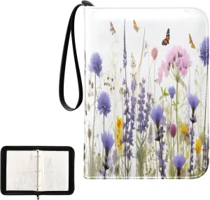 Kigai Colorful Flowers Card Binder 4-Pocket Trading Card Binder Game Card Collection Binder Album Holder with 50 Removable Sleeves Up to 400 Sports Cards