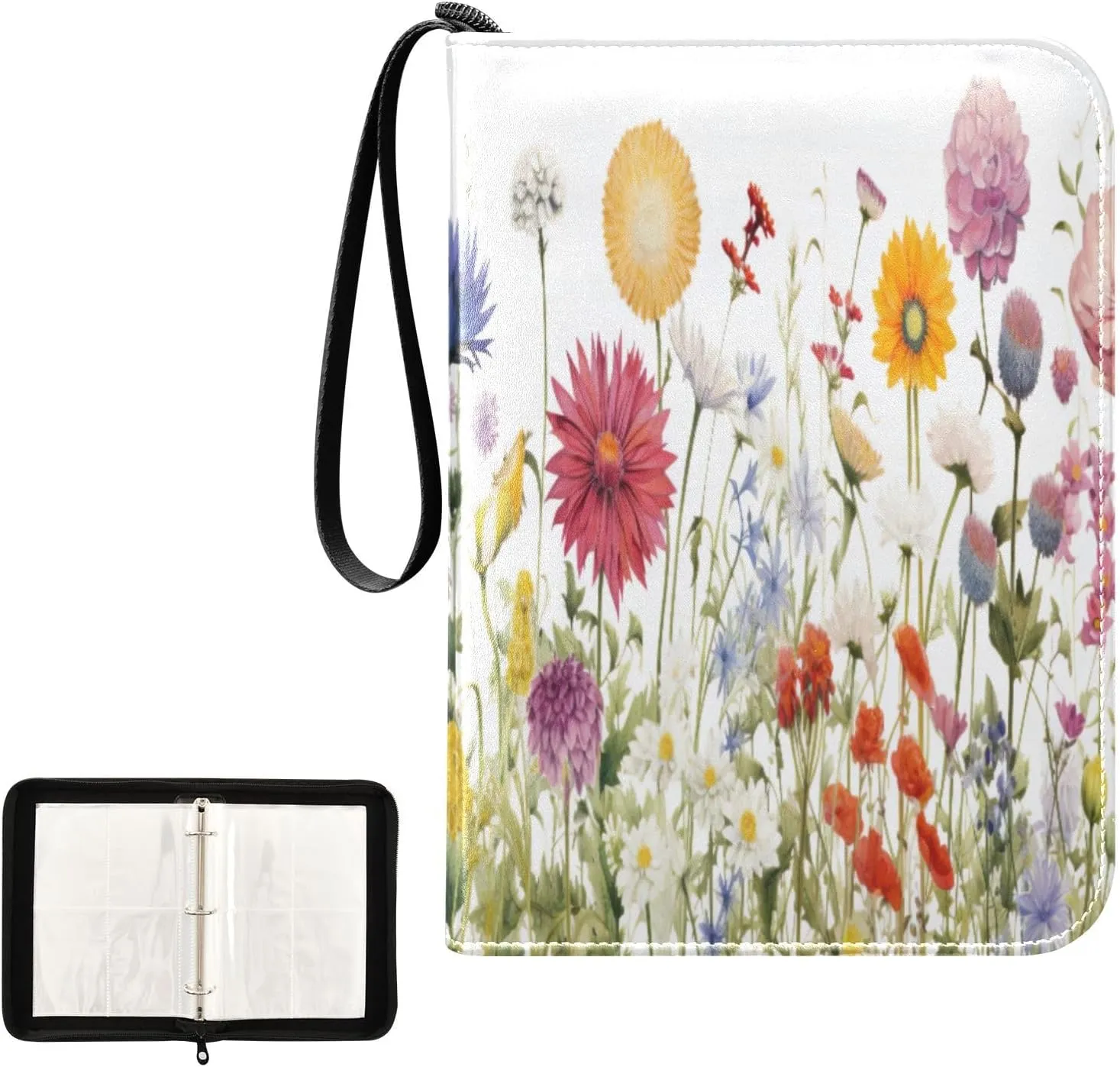 Kigai Colorful Flowers Card Binder 4-Pocket Trading Card Binder Game Card Collection Binder Album Holder with 50 Removable Sleeves Up to 400 Sports Cards