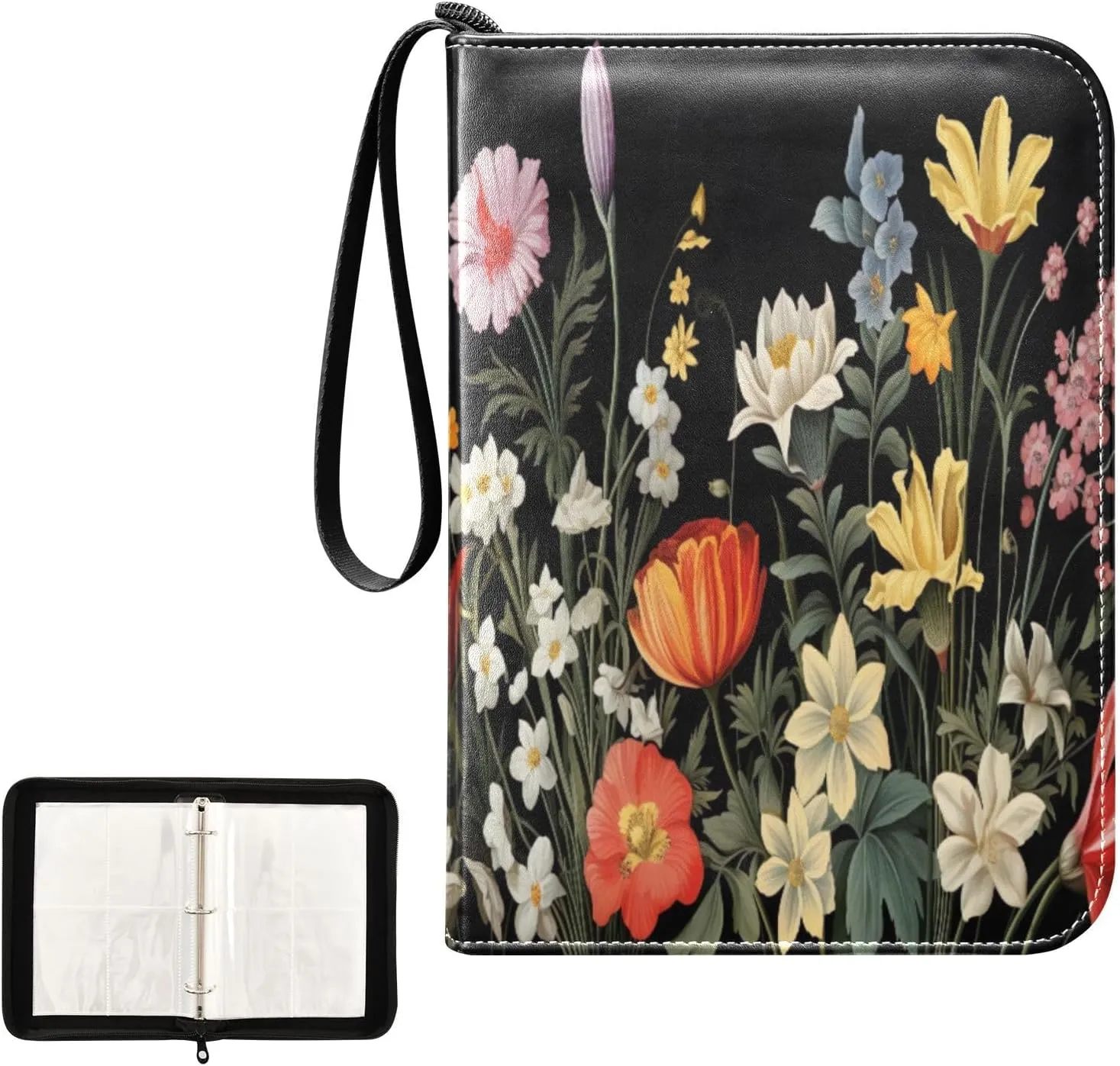 Kigai Colorful Flowers Card Binder 4-Pocket Trading Card Binder Game Card Collection Binder Album Holder with 50 Removable Sleeves Up to 400 Sports Cards