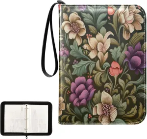 Kigai Colorful Flowers Card Binder 4-Pocket Trading Card Binder Game Card Collection Binder Album Holder with 50 Removable Sleeves Up to 400 Sports Cards
