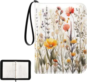 Kigai Colorful Flowers Card Binder 4-Pocket Trading Card Binder Game Card Collection Binder Album Holder with 50 Removable Sleeves Up to 400 Sports Cards