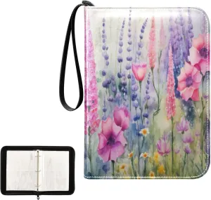 Kigai Colorful Flowers Card Binder 4-Pocket Trading Card Binder Game Card Collection Binder Album Holder with 50 Removable Sleeves Up to 400 Sports Cards