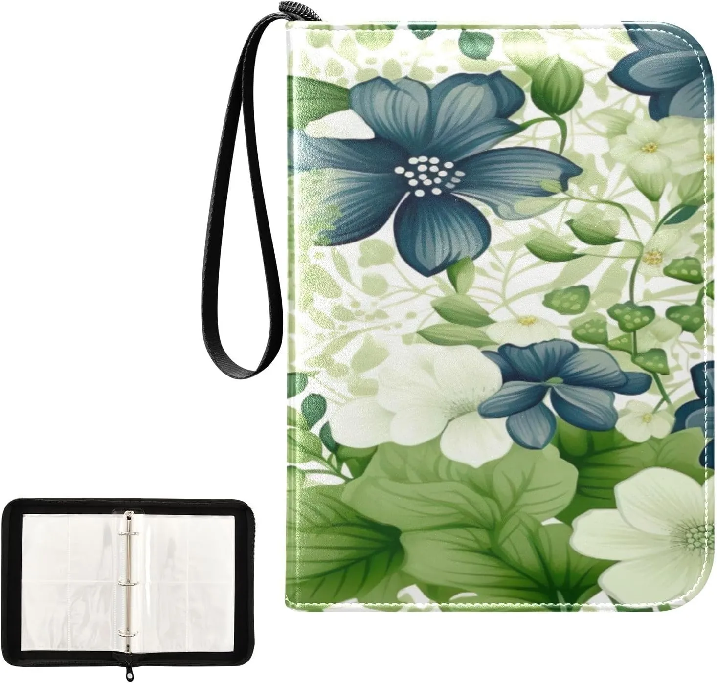 Kigai Colorful Flowers Card Binder 4-Pocket Trading Card Binder Game Card Collection Binder Album Holder with 50 Removable Sleeves Up to 400 Sports Cards