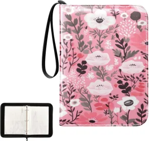 Kigai Colorful Flowers Card Binder 4-Pocket Trading Card Binder Game Card Collection Binder Album Holder with 50 Removable Sleeves Up to 400 Sports Cards