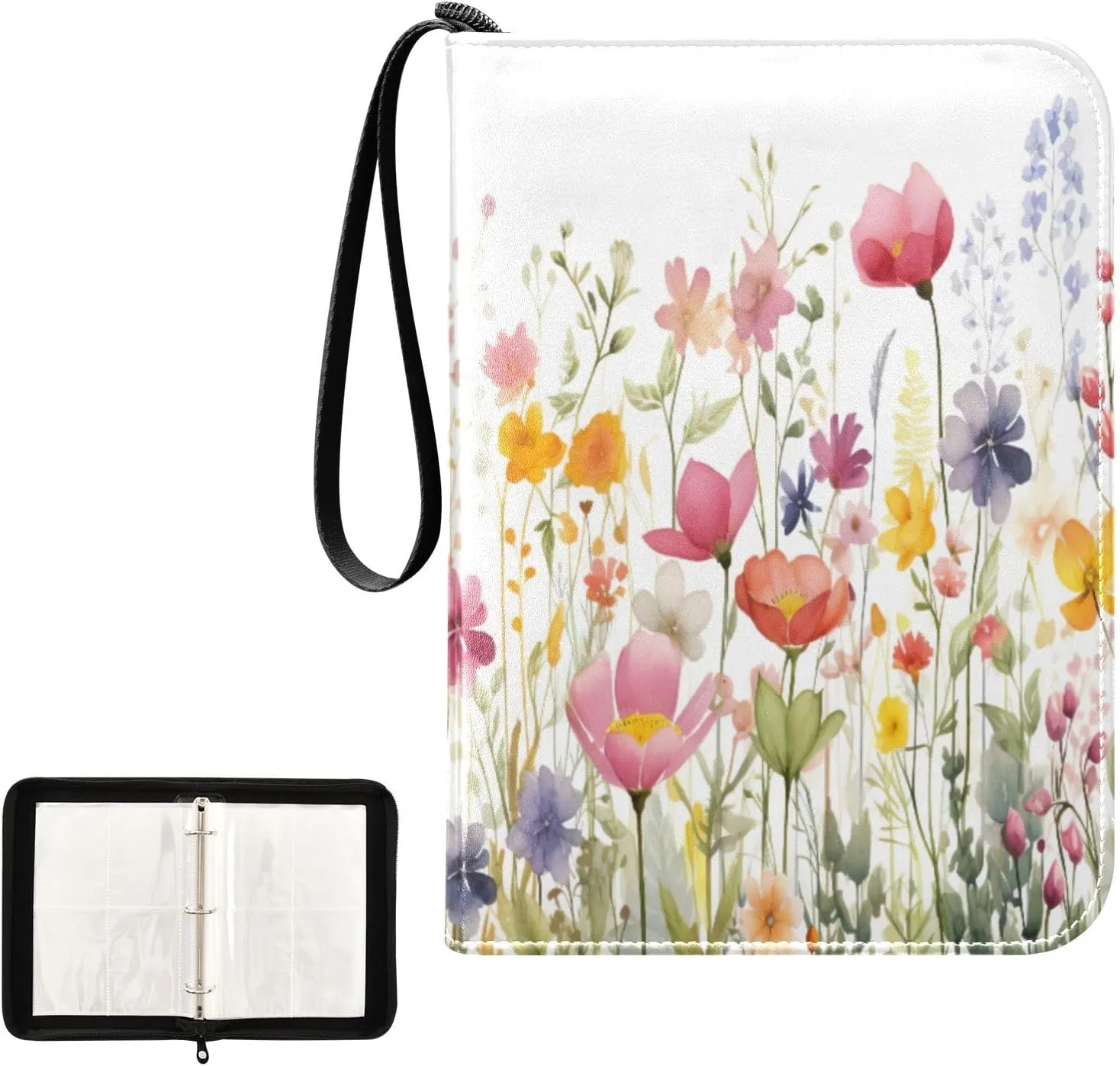 Kigai Colorful Flowers Card Binder 4-Pocket Trading Card Binder Game Card Collection Binder Album Holder with 50 Removable Sleeves Up to 400 Sports Cards