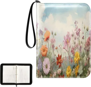 Kigai Colorful Flowers Card Binder 4-Pocket Trading Card Binder Game Card Collection Binder Album Holder with 50 Removable Sleeves Up to 400 Sports Cards
