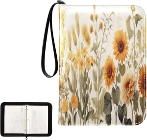 Kigai Colorful Flowers Card Binder 4-Pocket Trading Card Binder Game Card Collection Binder Album Holder with 50 Removable Sleeves Up to 400 Sports Cards