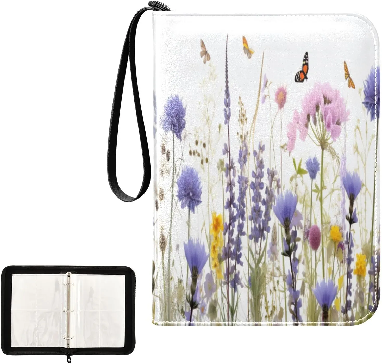 Kigai Colorful Flowers Card Binder 4-Pocket Trading Card Binder Game Card Collection Binder Album Holder with 50 Removable Sleeves Up to 400 Sports Cards