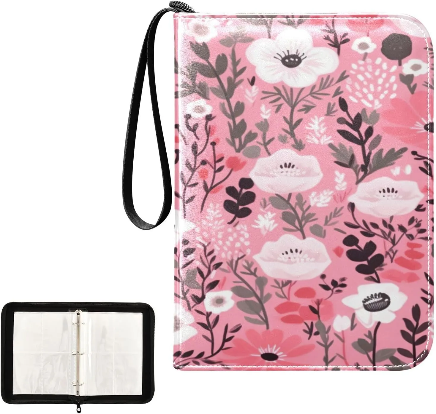 Kigai Colorful Flowers Card Binder 4-Pocket Trading Card Binder Game Card Collection Binder Album Holder with 50 Removable Sleeves Up to 400 Sports Cards