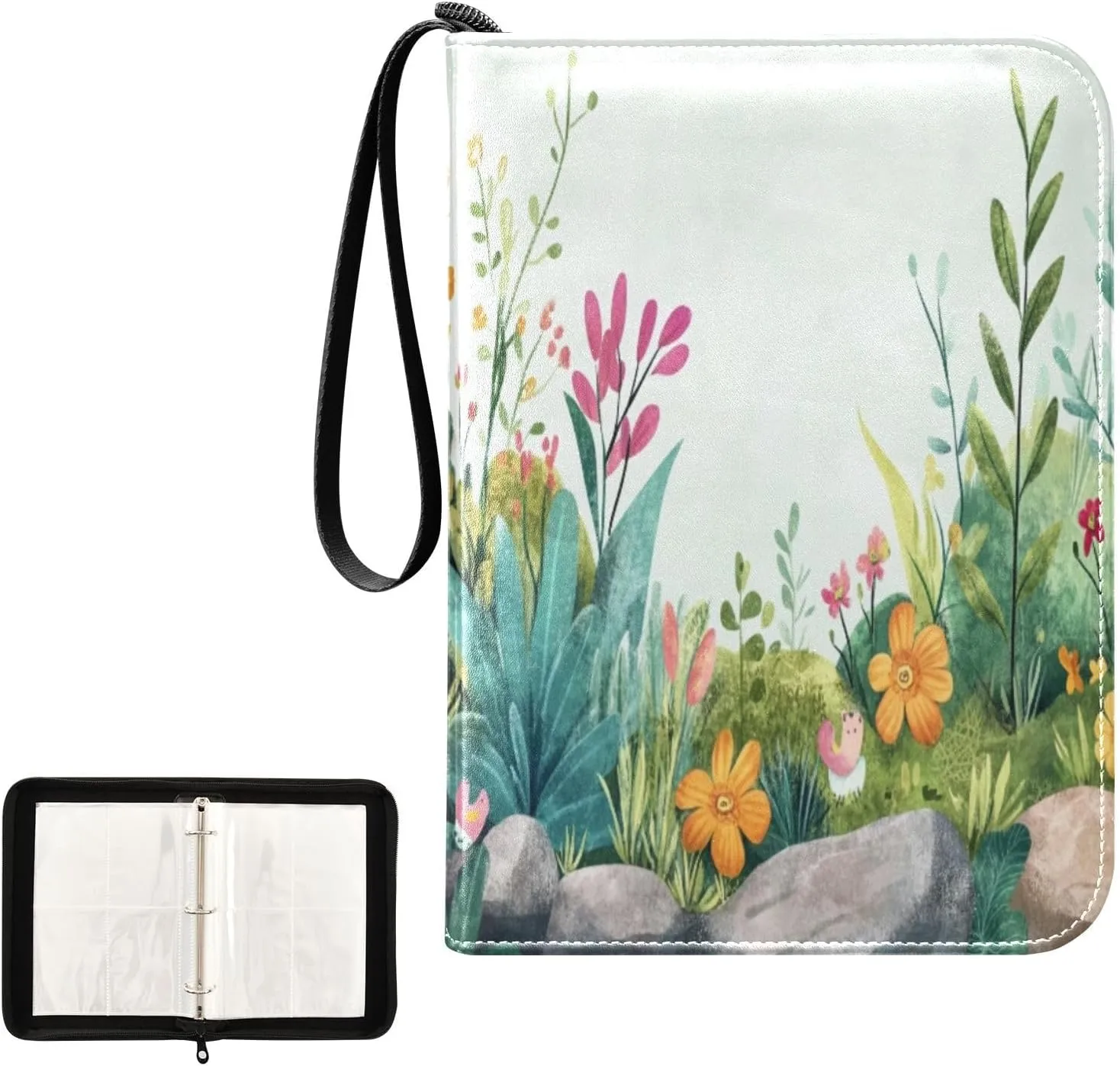 Kigai Colorful Flowers Card Binder 4-Pocket Trading Card Binder Game Card Collection Binder Album Holder with 50 Removable Sleeves Up to 400 Sports Cards