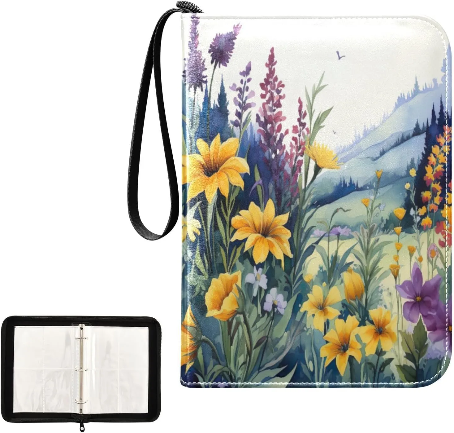 Kigai Colorful Flowers Card Binder 4-Pocket Trading Card Binder Game Card Collection Binder Album Holder with 50 Removable Sleeves Up to 400 Sports Cards
