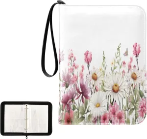 Kigai Colorful Flowers Card Binder 4-Pocket Trading Card Binder Game Card Collection Binder Album Holder with 50 Removable Sleeves Up to 400 Sports Cards