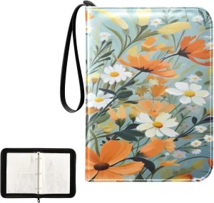 Kigai Colorful Flowers Card Binder 4-Pocket Trading Card Binder Game Card Collection Binder Album Holder with 50 Removable Sleeves Up to 400 Sports Cards