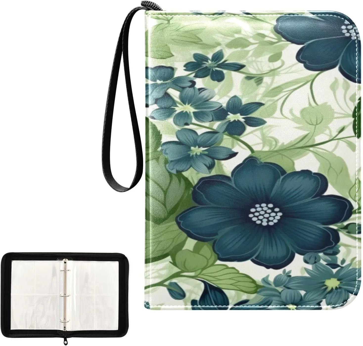 Kigai Colorful Flowers Card Binder 4-Pocket Trading Card Binder Game Card Collection Binder Album Holder with 50 Removable Sleeves Up to 400 Sports Cards