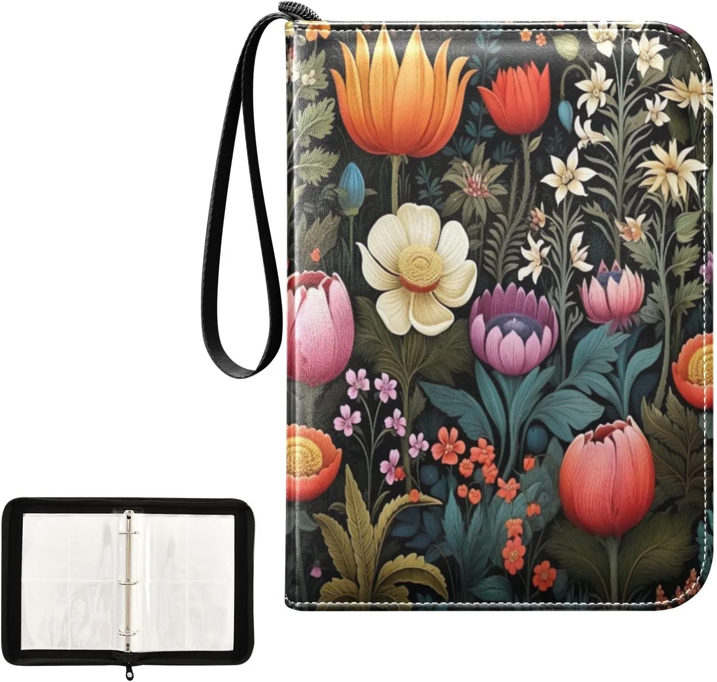 Kigai Colorful Flowers Card Binder 4-Pocket Trading Card Binder Game Card Collection Binder Album Holder with 50 Removable Sleeves Up to 400 Sports Cards
