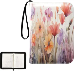Kigai Colorful Flowers Card Binder 4-Pocket Trading Card Binder Game Card Collection Binder Album Holder with 50 Removable Sleeves Up to 400 Sports Cards