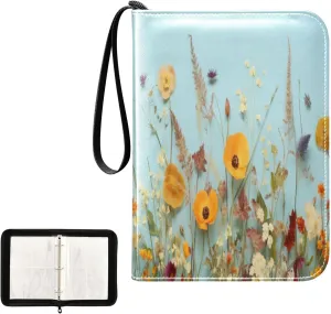 Kigai Colorful Flowers Card Binder 4-Pocket Trading Card Binder Game Card Collection Binder Album Holder with 50 Removable Sleeves Up to 400 Sports Cards