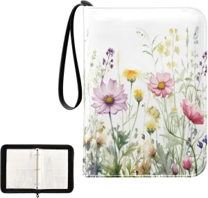 Kigai Colorful Flowers Card Binder 4-Pocket Trading Card Binder Game Card Collection Binder Album Holder with 50 Removable Sleeves Up to 400 Sports Cards