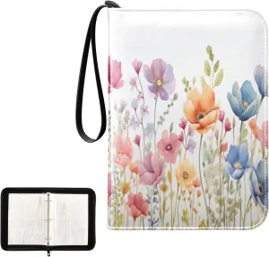 Kigai Colorful Flowers Card Binder 4-Pocket Trading Card Binder Game Card Collection Binder Album Holder with 50 Removable Sleeves Up to 400 Sports Cards