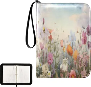 Kigai Colorful Flowers Card Binder 4-Pocket Trading Card Binder Game Card Collection Binder Album Holder with 50 Removable Sleeves Up to 400 Sports Cards
