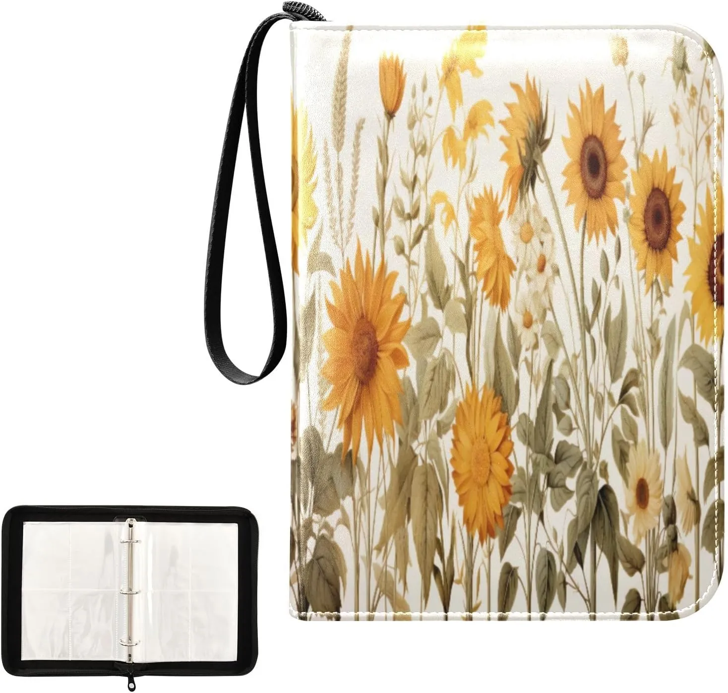 Kigai Colorful Flowers Card Binder 4-Pocket Trading Card Binder Game Card Collection Binder Album Holder with 50 Removable Sleeves Up to 400 Sports Cards