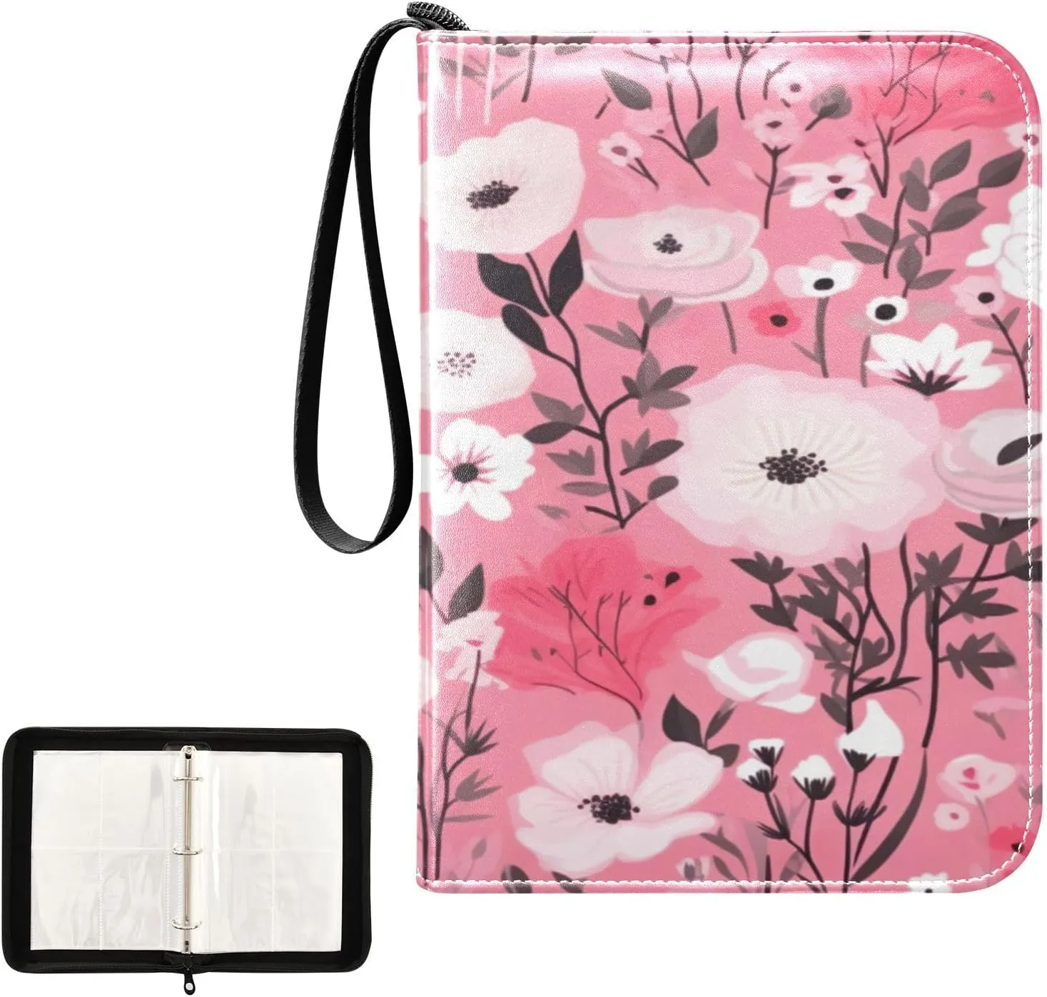 Kigai Colorful Flowers Card Binder 4-Pocket Trading Card Binder Game Card Collection Binder Album Holder with 50 Removable Sleeves Up to 400 Sports Cards