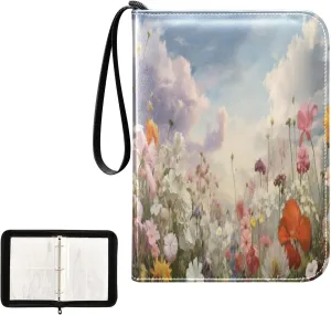 Kigai Colorful Flowers Card Binder 4-Pocket Trading Card Binder Game Card Collection Binder Album Holder with 50 Removable Sleeves Up to 400 Sports Cards