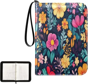 Kigai Colorful Flowers Card Binder 4-Pocket Trading Card Binder Game Card Collection Binder Album Holder with 50 Removable Sleeves Up to 400 Sports Cards