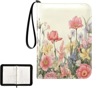 Kigai Colorful Flowers Card Binder 4-Pocket Trading Card Binder Game Card Collection Binder Album Holder with 50 Removable Sleeves Up to 400 Sports Cards