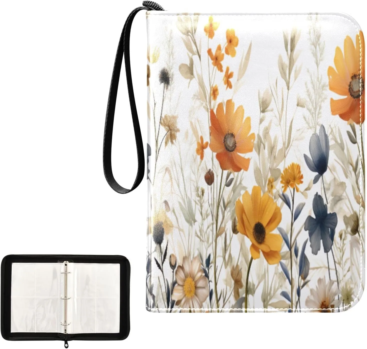 Kigai Colorful Flowers Card Binder 4-Pocket Trading Card Binder Game Card Collection Binder Album Holder with 50 Removable Sleeves Up to 400 Sports Cards