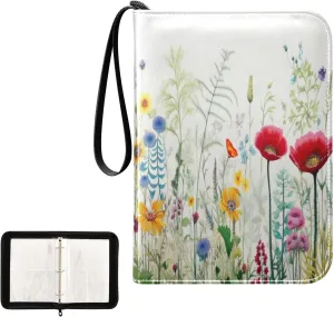 Kigai Colorful Flowers Card Binder 4-Pocket Trading Card Binder Game Card Collection Binder Album Holder with 50 Removable Sleeves Up to 400 Sports Cards