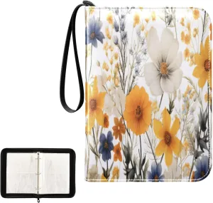 Kigai Colorful Flowers Card Binder 4-Pocket Trading Card Binder Game Card Collection Binder Album Holder with 50 Removable Sleeves Up to 400 Sports Cards
