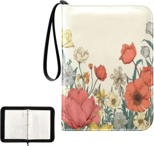 Kigai Colorful Flowers Card Binder 4-Pocket Trading Card Binder Game Card Collection Binder Album Holder with 50 Removable Sleeves Up to 400 Sports Cards